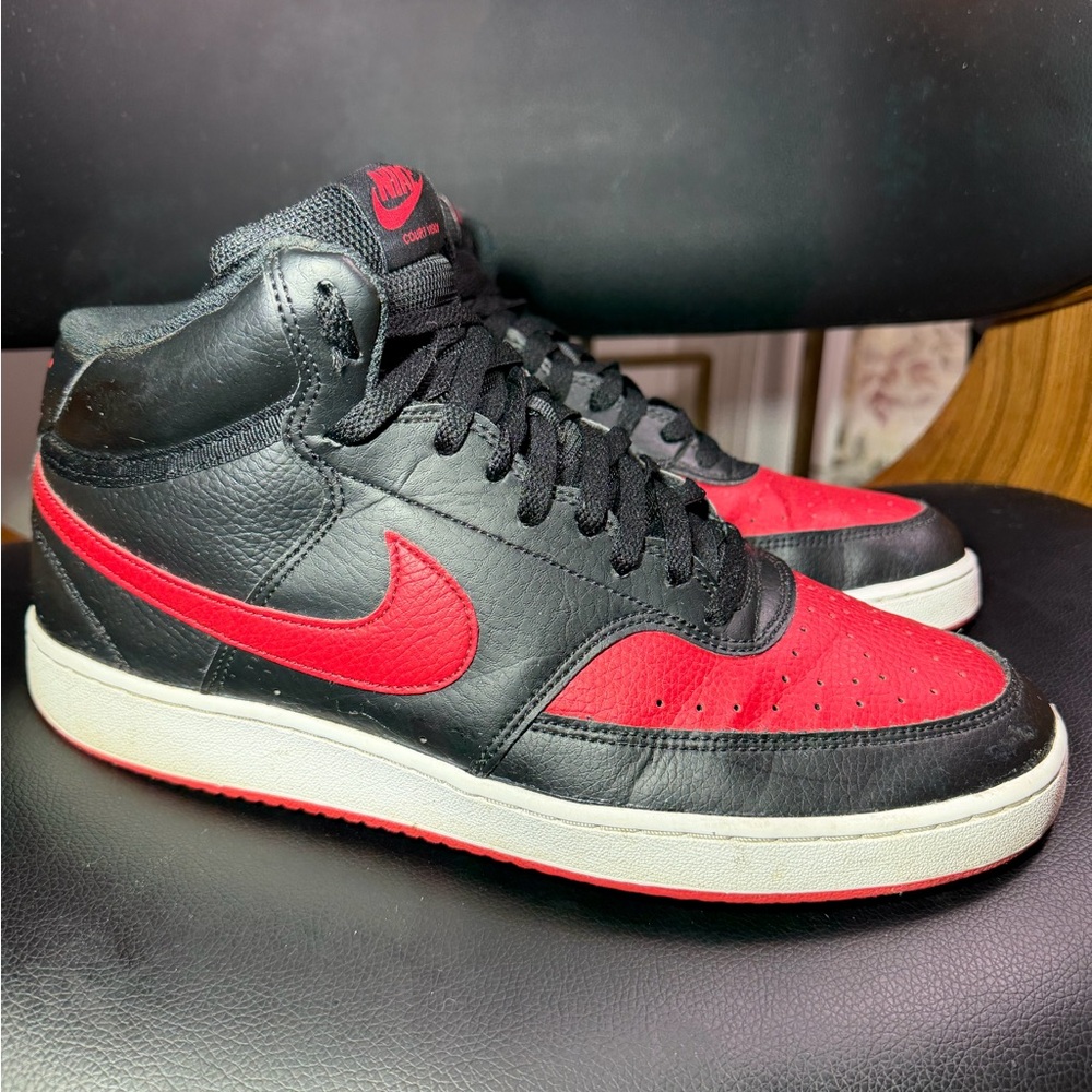 Nike COURT VISION MID DM8682-001 Black University Red BRED Shoes Mens 10.5